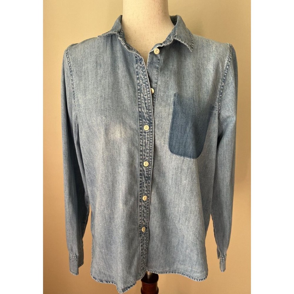 Madewell Chambray Denim Shrunken Ex-Boyfriend Shirt Shadow Pocket Size L